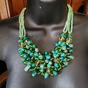 Green Jade glass bib necklace vintage Lot #6